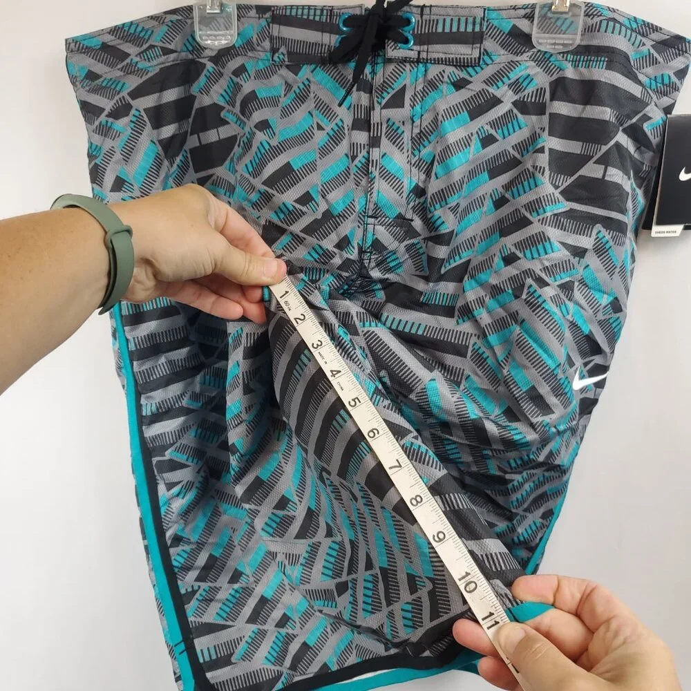 Nike Mens Blue Grey Geometric Print Logo NWT Sz XXL Swim Shorts
